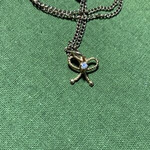 Gold Bow Pendant Necklace with Clear Stone - Women Jewelry